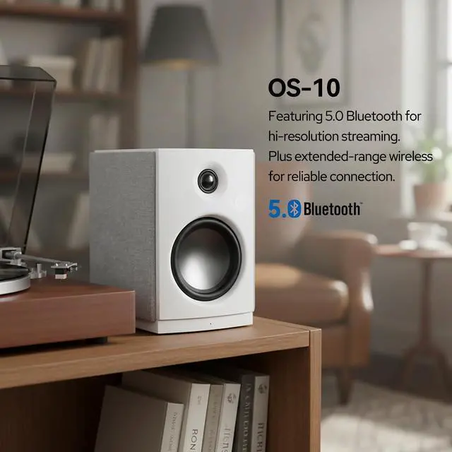 Alt view image 3 of 5 - HiVi-Swans OS-10 HiFi Stereo Speakers, Bluetooth 5.0 Active Computer Bookshelf Speakers - 4'' Dynamic Woofer, Powered Desk Speakers 62w RMS with Touch Control for PC/Phone/TV - White