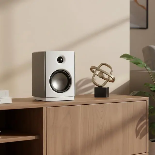 Alt view image 4 of 5 - HiVi-Swans OS-10 HiFi Stereo Speakers, Bluetooth 5.0 Active Computer Bookshelf Speakers - 4'' Dynamic Woofer, Powered Desk Speakers 62w RMS with Touch Control for PC/Phone/TV - White