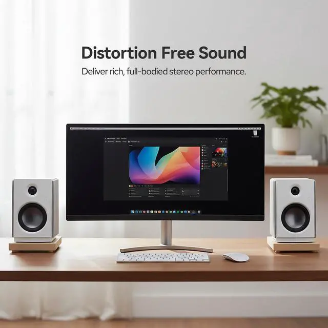 Alt view image 5 of 5 - HiVi-Swans OS-10 HiFi Stereo Speakers, Bluetooth 5.0 Active Computer Bookshelf Speakers - 4'' Dynamic Woofer, Powered Desk Speakers 62w RMS with Touch Control for PC/Phone/TV - White