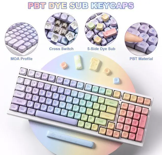 Alt view image 2 of 5 - YUNZII 140 Keys MOA Keycaps, Dye-Sublimation PBT Custom Keycap Set for MOA Profile, Cute Rainbow Candy Keycap for MX Switches Mechanical Gaming Keyboard(Rainbow)