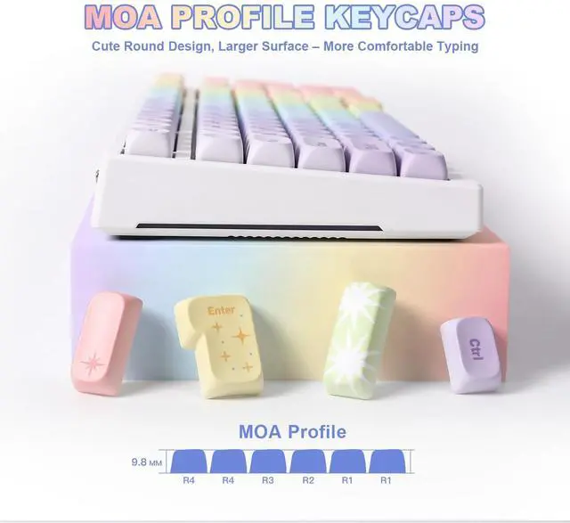 Alt view image 4 of 5 - YUNZII 140 Keys MOA Keycaps, Dye-Sublimation PBT Custom Keycap Set for MOA Profile, Cute Rainbow Candy Keycap for MX Switches Mechanical Gaming Keyboard(Rainbow)