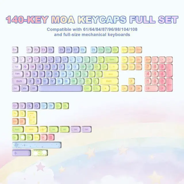 Alt view image 3 of 5 - YUNZII 140 Keys MOA Keycaps, Dye-Sublimation PBT Custom Keycap Set for MOA Profile, Cute Rainbow Candy Keycap for MX Switches Mechanical Gaming Keyboard(Rainbow)