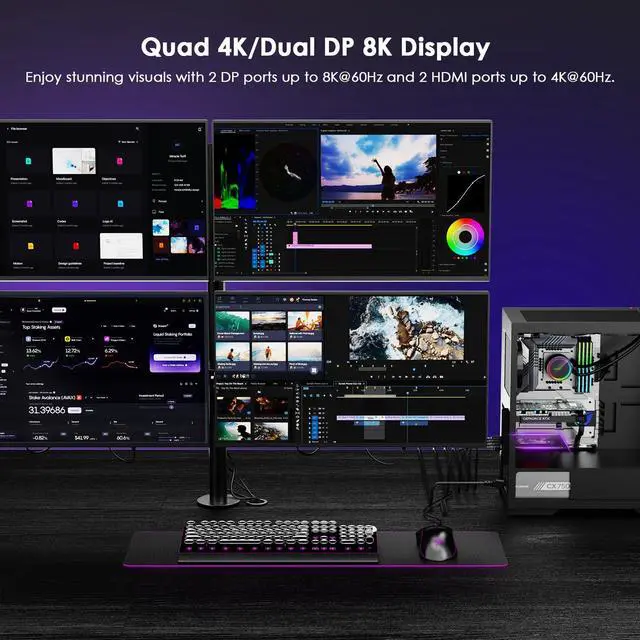 Alt view image 2 of 5 - WAVLINK 8K/4K PCIE 4 Monitors Card - 2DP+2HDMI, PCIE to HDMI & DP Adapter Supports Extend 4 Monitors Output for Windows 11/10 & Ubuntu with DisplayLink DL7400(Non-Gaming GPU)