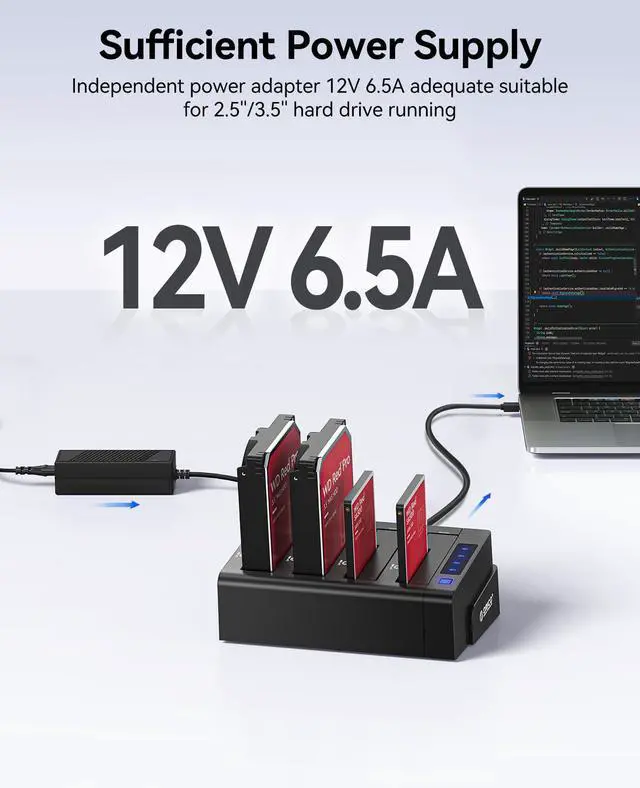 Alt view image 5 of 5 - ORICO 4 Bay External Hard Drive Docking Station USB 3.0 to SATA I/II/III for 2.5''/3.5'' HDD SSD with Hard Drive Clone Function Slope Design Support UASP [4 x 20TB]-6648US3