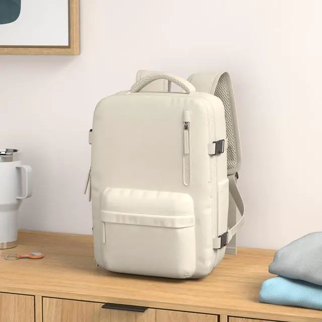 Alt view image 2 of 5 - Large Travel Backpack Women, Carry On Backpack,Hiking Backpack Waterproof Outdoor Sports Rucksack Casual Daypack with USB Charging Port Shoes Compartment,Beige