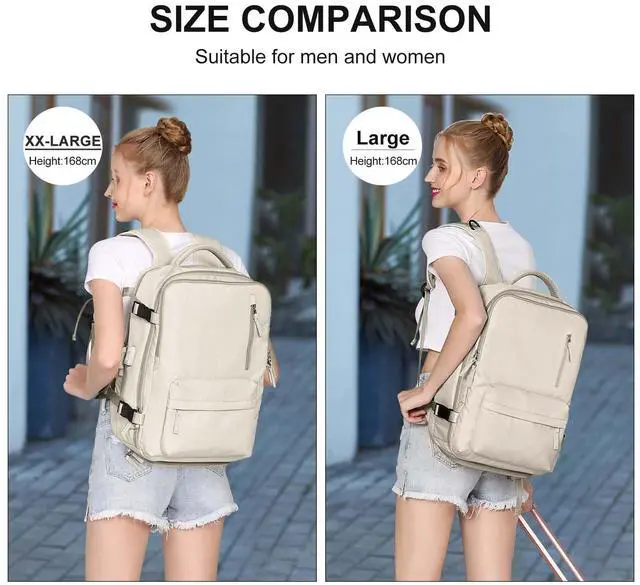 Alt view image 4 of 5 - Large Travel Backpack Women, Carry On Backpack,Hiking Backpack Waterproof Outdoor Sports Rucksack Casual Daypack with USB Charging Port Shoes Compartment,Beige
