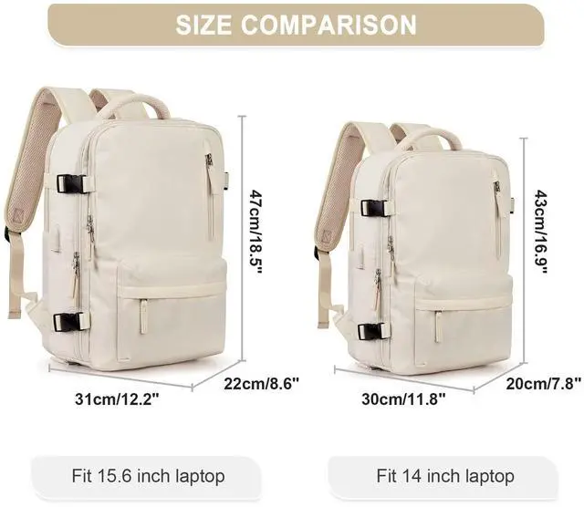 Alt view image 5 of 5 - Large Travel Backpack Women, Carry On Backpack,Hiking Backpack Waterproof Outdoor Sports Rucksack Casual Daypack with USB Charging Port Shoes Compartment,Beige