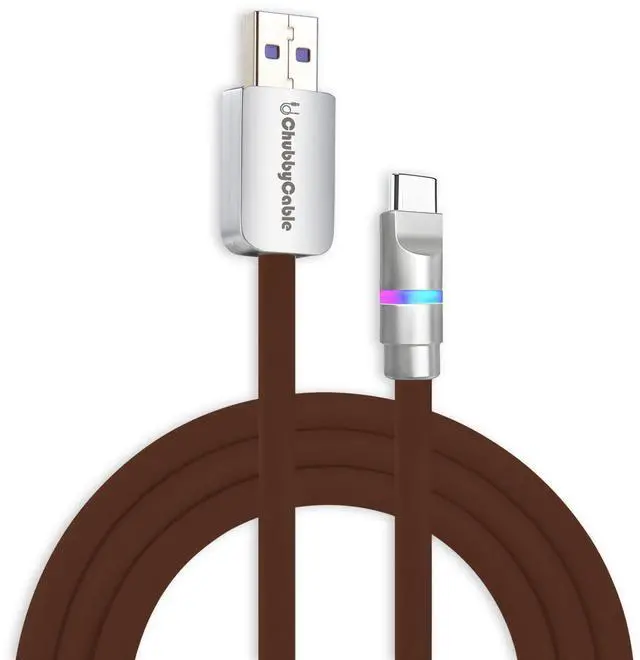 Main image of chubbycable Neon Chubby - Fast Charge Cable with Smart Light RGB Color Gradual Light Up 100W Charging Cord LED USB C Cable Compatible with iPhone 17-15 Series, Chocolate, USB-A to Type-C, 0.32 FT