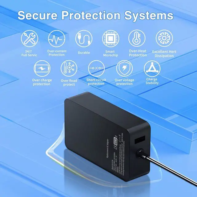 Alt view image 5 of 5 - 65W Surface Pro Laptop Charger for Microsoft Surface Pro X,10,9,8,7,6,5,4,Windows Surface Laptop 6,5,4,3,2,1,Power Cord for Surface Book 32, 1Surface Go 3,2,1 Tablet,Support 44W,36W