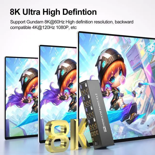 Alt view image 3 of 4 - USB 3.0 HDMI KVM Switch 3 Monitors 4 Computers with 4 Port USB 3.0 Hub, 8K@60HZ 4K@120Hz 4 Port HDMI KVM Switch for 4 PCs Share 1 Set of Keyboard, Mouse and 3 Monitors