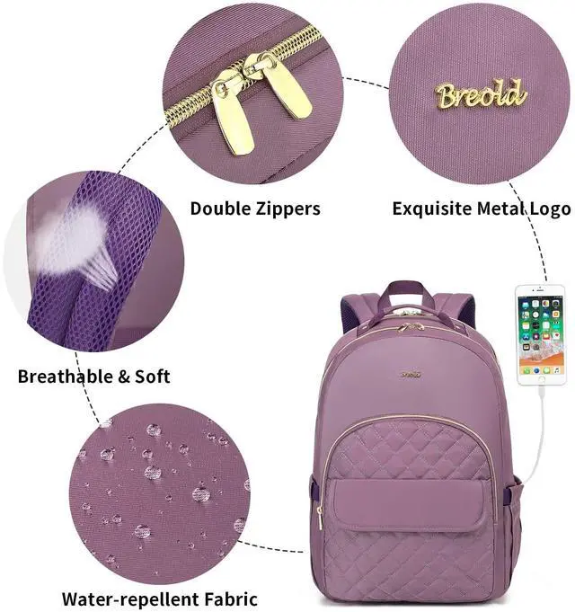 Alt view image 2 of 5 - Breold Backpack for Women 17.3" for Work Travel,Laptop Bookbag for Girls in School TSA Friendly