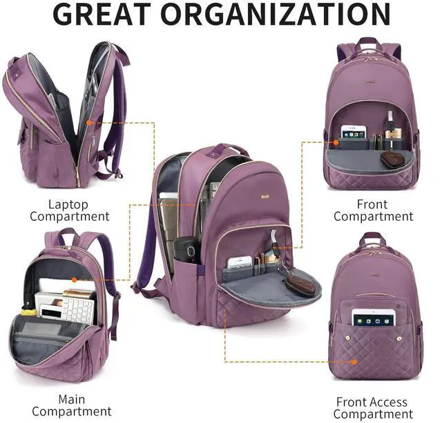 Alt view image 3 of 5 - Breold Backpack for Women 17.3" for Work Travel,Laptop Bookbag for Girls in School TSA Friendly