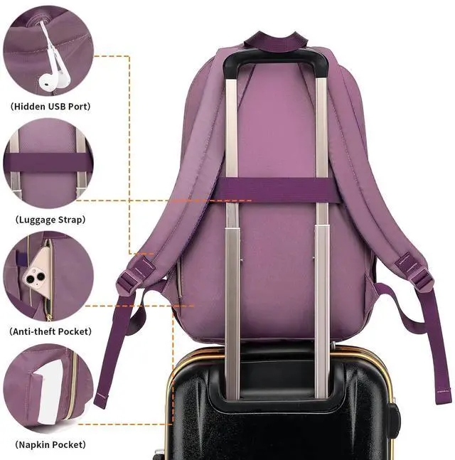 Alt view image 5 of 5 - Breold Backpack for Women 17.3" for Work Travel,Laptop Bookbag for Girls in School TSA Friendly