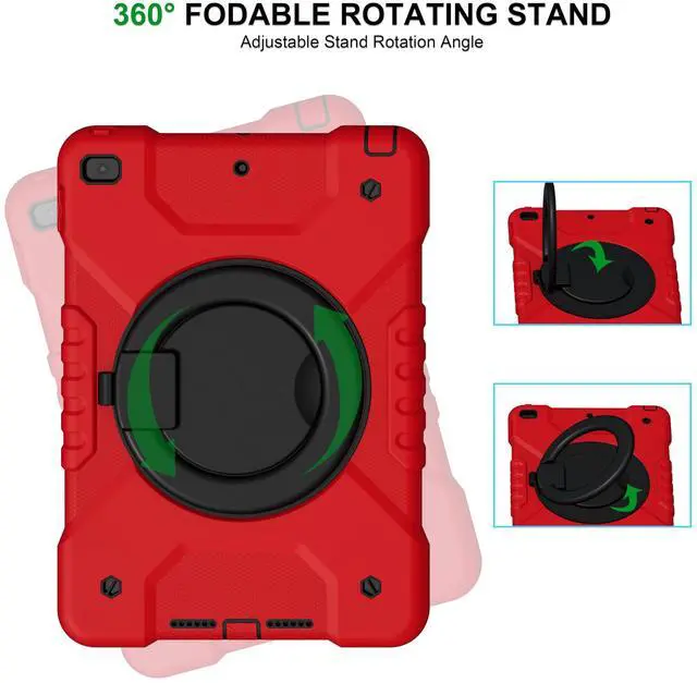 Alt view image 3 of 5 - Andnary Case for iPad 9th/8th/7th Generation 10.2 inch, Heavy Duty Shockproof Cover with 360° Rotating Handle/Bracket/Pen Holder/Shoulder Strap, Kids Case for iPad 2021/2020/2019 (Red+Black)