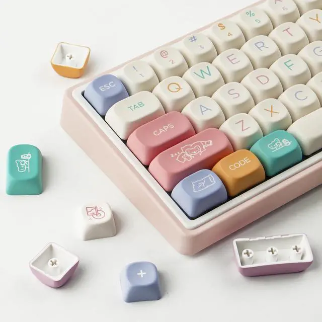 Alt view image 2 of 5 - Tsungup Cute MOA Profile Keycaps,126 Keys Custom PBT Keycaps 60 65 75 Percent, Dye-Sub White Keycap Set Key Caps Keyboard for Cherry Gateron MX Swithes Mechanical Keyboards