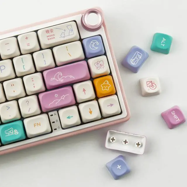 Alt view image 4 of 5 - Tsungup Cute MOA Profile Keycaps,126 Keys Custom PBT Keycaps 60 65 75 Percent, Dye-Sub White Keycap Set Key Caps Keyboard for Cherry Gateron MX Swithes Mechanical Keyboards