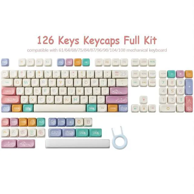 Alt view image 5 of 5 - Tsungup Cute MOA Profile Keycaps,126 Keys Custom PBT Keycaps 60 65 75 Percent, Dye-Sub White Keycap Set Key Caps Keyboard for Cherry Gateron MX Swithes Mechanical Keyboards