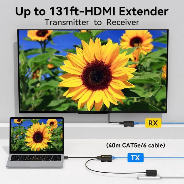 Alt view image 3 of 5 - 4K HDMI Over Ethernet Extender Over CAT5e/6 HDMI Extender RJ45 4K30Hz Upto 131 Ft 1080P Upto 196 Ft Supported EDID and POC Function Transmitter and Receiver with DC 12V Power Adapter