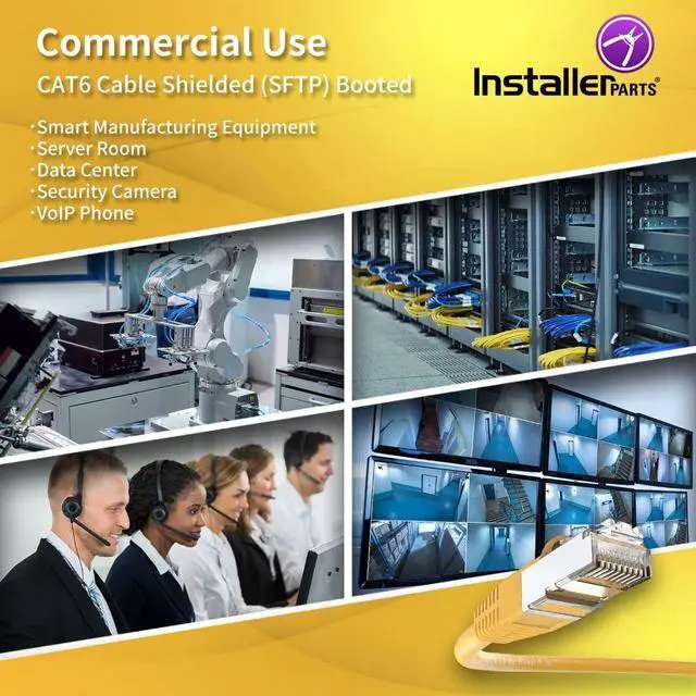 Alt view image 4 of 5 - InstallerParts Ethernet Cable CAT6 Cable Shielded (SSTP/SFTP) Booted 25 FT - Yellow - Professional Series - 10Gigabit/Sec Network/High Speed Internet Cable, 550MHZ