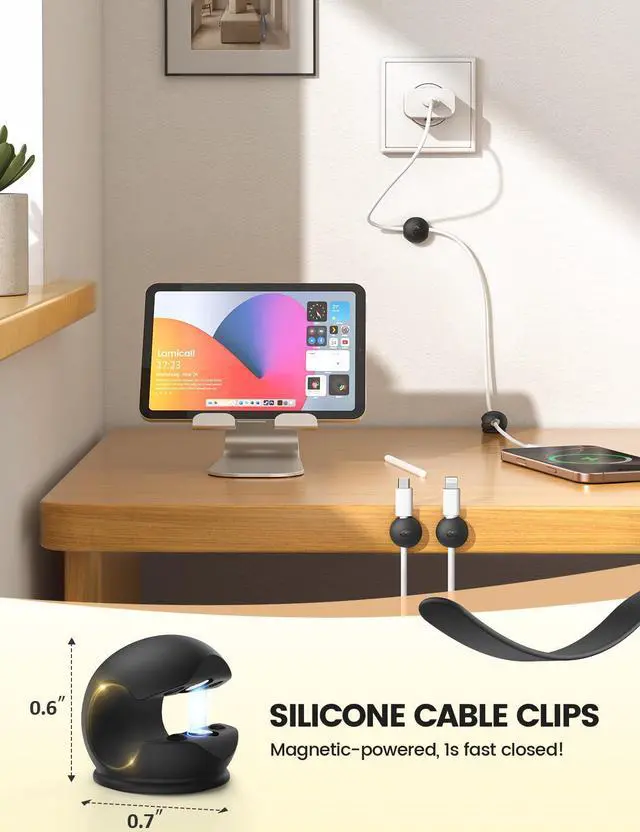 Alt view image 2 of 5 - Lamicall Tablet Stand + Silicone Magnetic Cord Clips