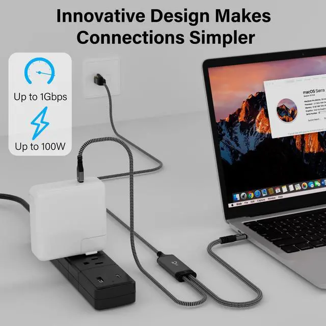 Alt view image 4 of 5 - USB C to Ethernet Cable 10 FT, Type C to RJ45 Cord with USB-C Male 100W PD Fast Charging (PD Next to USB-C Port), Ethernet and Charging Two in One, Gigabit, for Macbook Surfing Internet and Charging