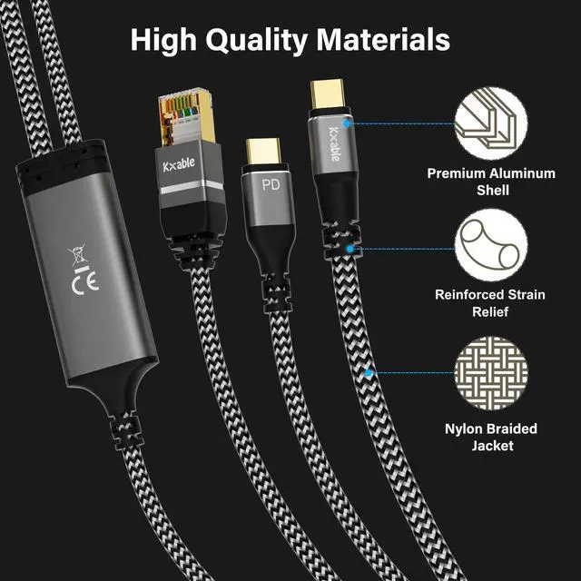 Alt view image 5 of 5 - USB C to Ethernet Cable 10 FT, Type C to RJ45 Cord with USB-C Male 100W PD Fast Charging (PD Next to USB-C Port), Ethernet and Charging Two in One, Gigabit, for Macbook Surfing Internet and Charging
