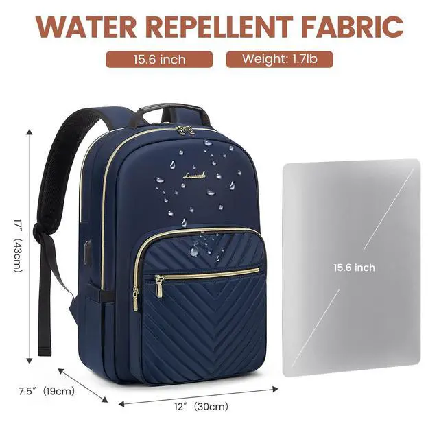 Alt view image 3 of 5 - LOVEVOOK Laptop Backpack Purse for Women, Work Business Travel Computer Bags, College Nurse Backpack for Womens, Quilted Casual Daypack with USB Port, Fit 15.6 Inch Laptop, Navy