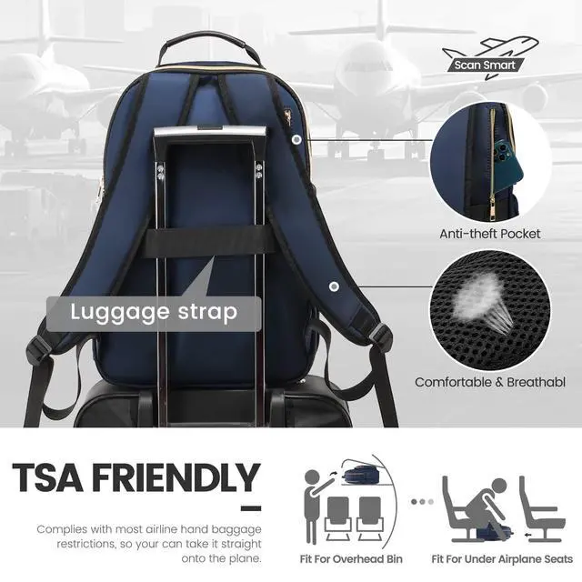 Alt view image 5 of 5 - LOVEVOOK Laptop Backpack Purse for Women, Work Business Travel Computer Bags, College Nurse Backpack for Womens, Quilted Casual Daypack with USB Port, Fit 15.6 Inch Laptop, Navy