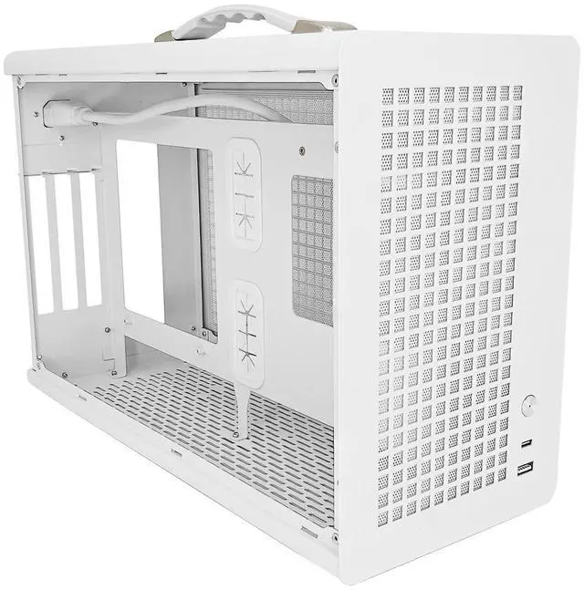 Alt view image 2 of 5 - UPSIREN MD-1 Mini Portable ITX Computer Case, MINI-Tower CASE, Full Side Transparent DIY Desktop Case with Handle, Support 380MM GPU Size with PCIE 4.0 Cable (White with Pcie 4.0)