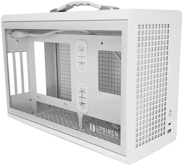 Alt view image 3 of 5 - UPSIREN MD-1 Mini Portable ITX Computer Case, MINI-Tower CASE, Full Side Transparent DIY Desktop Case with Handle, Support 380MM GPU Size with PCIE 4.0 Cable (White with Pcie 4.0)