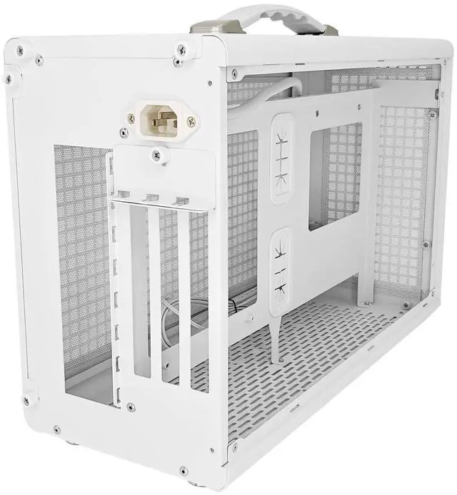 Alt view image 4 of 5 - UPSIREN MD-1 Mini Portable ITX Computer Case, MINI-Tower CASE, Full Side Transparent DIY Desktop Case with Handle, Support 380MM GPU Size with PCIE 4.0 Cable (White with Pcie 4.0)