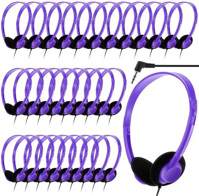 Main image of Yunsailing 30 Pack Class Set Headphones for Students Bulk School Headsets Earphones with 3.5mm Jack Classroom Must Haves Teacher Supplies for Adults Laptop Computer(Purple)