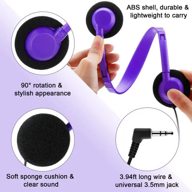 Alt view image 3 of 5 - Yunsailing 30 Pack Class Set Headphones for Students Bulk School Headsets Earphones with 3.5mm Jack Classroom Must Haves Teacher Supplies for Adults Laptop Computer(Purple)