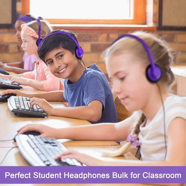 Alt view image 5 of 5 - Yunsailing 30 Pack Class Set Headphones for Students Bulk School Headsets Earphones with 3.5mm Jack Classroom Must Haves Teacher Supplies for Adults Laptop Computer(Purple)