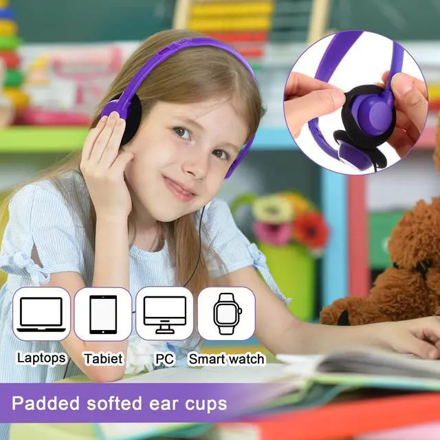 Alt view image 4 of 5 - Yunsailing 30 Pack Class Set Headphones for Students Bulk School Headsets Earphones with 3.5mm Jack Classroom Must Haves Teacher Supplies for Adults Laptop Computer(Purple)