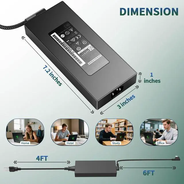 Alt view image 3 of 5 - 330W GaN AC Laptop Charger Compatible with Razer Blade 16 17 18 RZ09-0483 RZ09-0484 RZ09-0510 RC30-0484 RC30-04840200 Gaming Power Supply Adapter