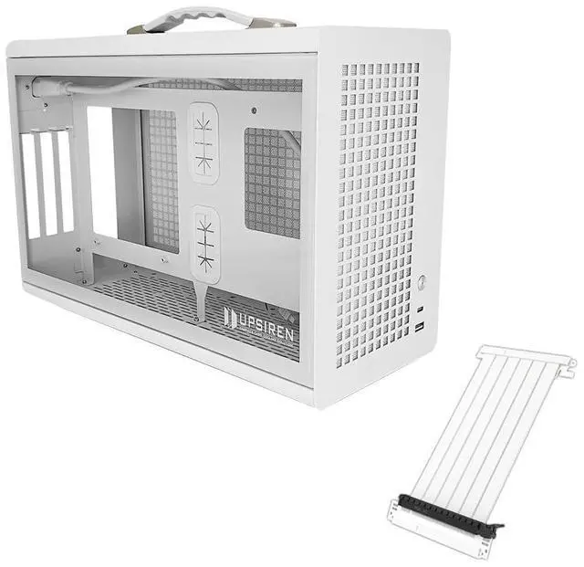 Main image of UPSIREN MD-1 Mini Portable ITX Computer Case, MINI-Tower CASE, Full Side Transparent DIY Desktop Case with Handle, Support 380MM GPU Size with PCIE 4.0 Cable (White with Pcie 4.0)