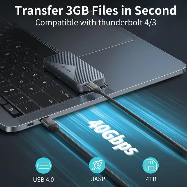 Alt view image 3 of 5 - M.2 NVME SSD Enclosure, USB 4.0 40Gbps Data Transfer, PHIXERO External Solid State Enclosure Adapter with UASP, for 2280 Size M Key NVMe SSD, Compatible with Thunderbolt 3/4 USB3.2/3.1/3.0/Type C