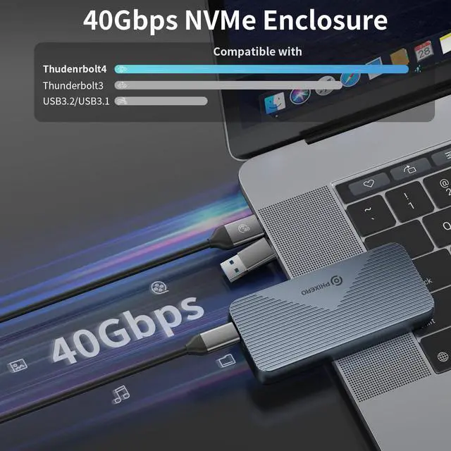 Alt view image 4 of 5 - M.2 NVME SSD Enclosure, USB 4.0 40Gbps Data Transfer, PHIXERO External Solid State Enclosure Adapter with UASP, for 2280 Size M Key NVMe SSD, Compatible with Thunderbolt 3/4 USB3.2/3.1/3.0/Type C