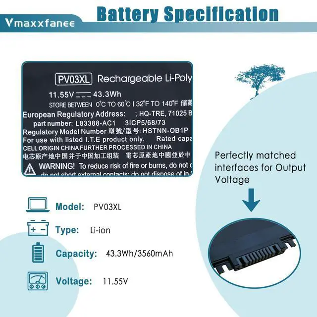 Alt view image 2 of 5 - Vmaxxfanee PV03XL PP03XL Laptop Battery Replacement for HP Pavilion x360 13-BB 14-DV 14-DW 14-DK 14M-DW 13-bb0xxx 14-dv0xxx 14m-dw0xxx 14-dw0xxx 14M-DW0023DX 14m-dw0013dx dw1013dx L83393-005