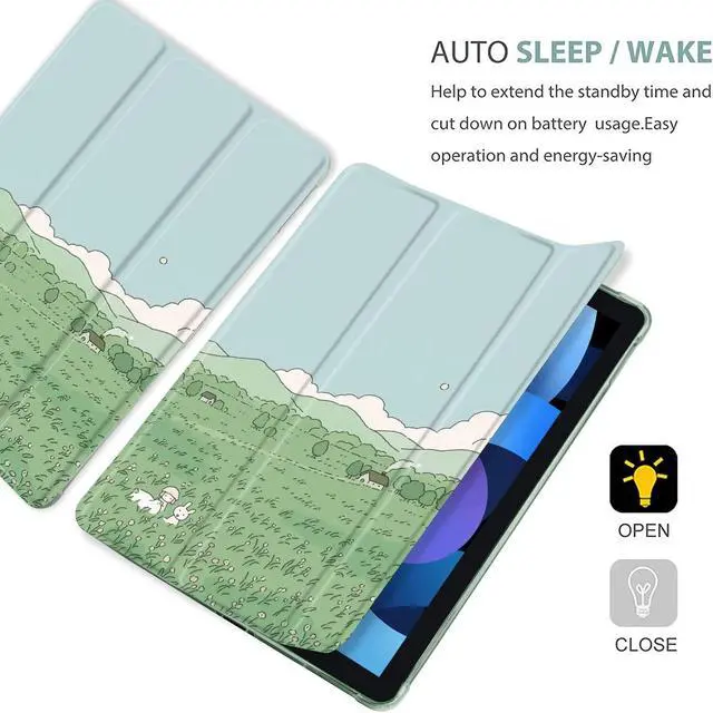 Alt view image 4 of 5 - MAYCARI Cartoon Rabbit Flower Case for iPad 9.7 inch 2017/2018 with Pencil Holder, Cute iPad 5th/6th Generation Protective Case with Soft TPU Green, Auto Sleep/Wake Cover Slim Shell for Girls Women