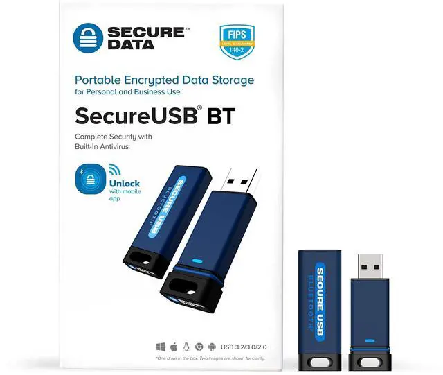 Alt view image 4 of 5 - SecureData SecureUSB BT 8GB Hardware Encrypted USB 3.0 Flash Drive FIPS 140-2 Level 3 Unlock via Phone app TAA Compliant, CJIS, HIPAA, CMMC, GDPR Compliant, Works with Mac and Win Free AV