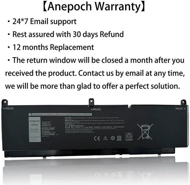 Alt view image 2 of 5 - Anepoch PKWVM Laptop Battery Replacement for Dell Precision 7760 7560 7550 7750 Series Laptop C903V CR72X 0447VR 068N03 0CR72X 11.4V 95Wh 7922mAh 6-Cells