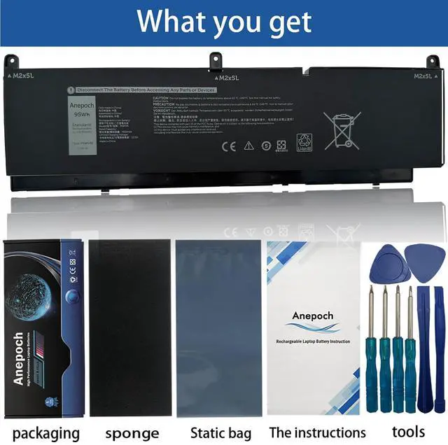 Alt view image 3 of 5 - Anepoch PKWVM Laptop Battery Replacement for Dell Precision 7760 7560 7550 7750 Series Laptop C903V CR72X 0447VR 068N03 0CR72X 11.4V 95Wh 7922mAh 6-Cells