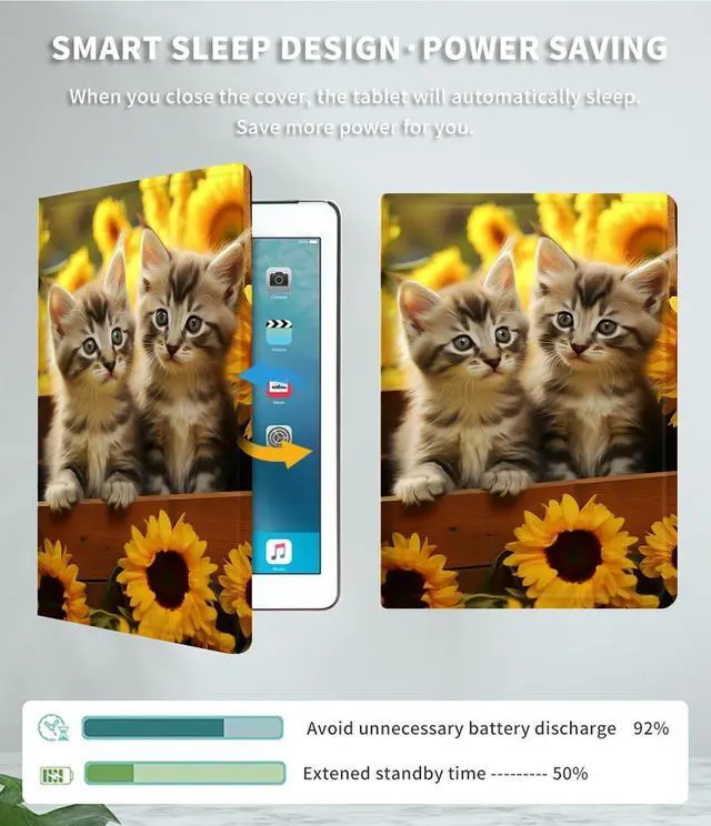 Alt view image 4 of 5 - Case for Samsung Galaxy Tab A8 10.5 Inch 2022 PU Leather Slim Folio Lightweight Cover with Smart Auto Wake/Sleep Protective Case for Samsung A8 Tablet SM-X200 /SM-X205 /SM-X207,Sunflower Cat