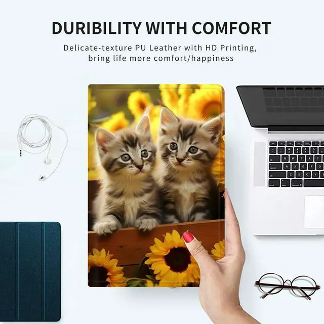Alt view image 5 of 5 - Case for Samsung Galaxy Tab A8 10.5 Inch 2022 PU Leather Slim Folio Lightweight Cover with Smart Auto Wake/Sleep Protective Case for Samsung A8 Tablet SM-X200 /SM-X205 /SM-X207,Sunflower Cat