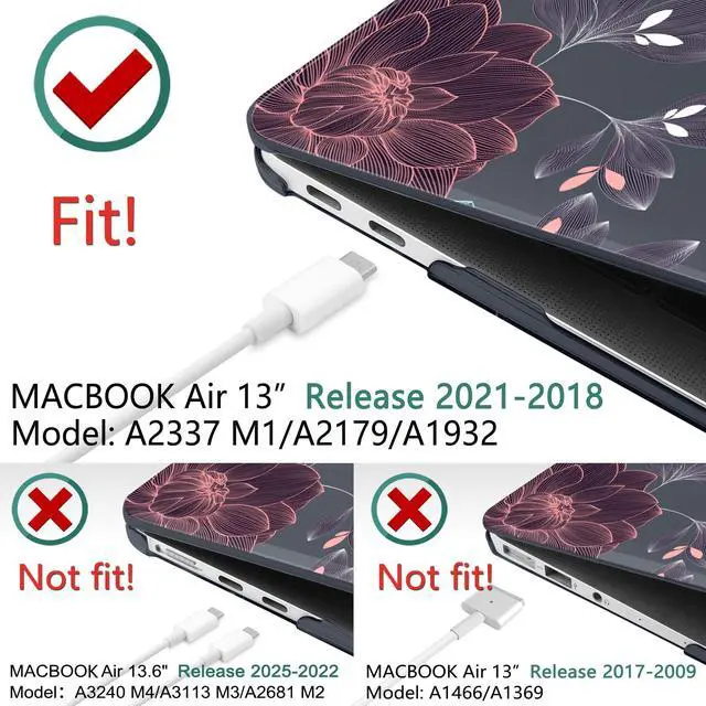 Alt view image 3 of 5 - DONGKE Compatible with MacBook Air 13 inch Case 2021 2020 2019 2018 Release A2337 M1 A2179 A1932 with Retina Display Touch ID, Plastic Hard Shell & Keyboard Cover - Dahlia Flowers