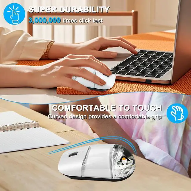 Alt view image 4 of 5 - Wireless Mouse with Liquid Water Section & Floater Animal Portable Retro Silent Cute Aqua Mouse with USB Receiver Lightweight 1000DPI Optical Clear Water Mice for Laptop PC Computer (White, Penguin)