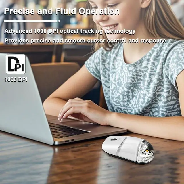 Alt view image 5 of 5 - Wireless Mouse with Liquid Water Section & Floater Animal Portable Retro Silent Cute Aqua Mouse with USB Receiver Lightweight 1000DPI Optical Clear Water Mice for Laptop PC Computer (White, Penguin)