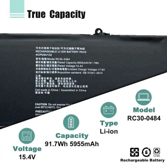 Alt view image 3 of 5 - BOWEIRUI RC30-0484 Laptop Battery Replacement for Razer Blade 18 2023 RZ09-0484X 2024 RZ09-0509 Serie for Razer Blade 18" (2023) RZ09-0484x RC30-04840200-B3U1 Series RZ09-0484 91.7Wh 5955mAh